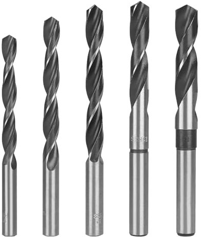 EFUTURETIME 5-Piece Spiral Drill Bit Set, 10mm-15mm HSS, Titanium Nitride Coated, for Wood, Aluminium, Plastic, Metal, Steel