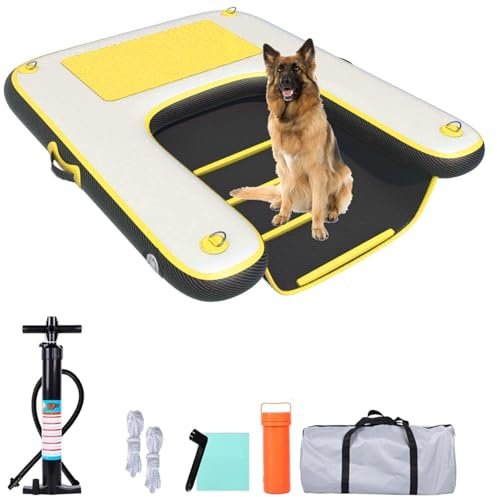 HEYLIFE Rampa inflable para perros Muelle flotante Balsa de agua Escalera para piscina Hasta 100 kg Amarillo 122 cm x 91 cm x 10 cm