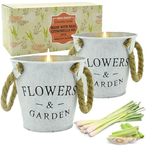 LOVICVKEM Citronella Kerze Outdoor groß, 2 x 400ml Outdoor Kerzen Natürliche Sojawachs Zitronella Kerze Garten Natürliche Sojawachs Kerzen Groß Set für Garten,Terrasse,Brenndauer 170 Std