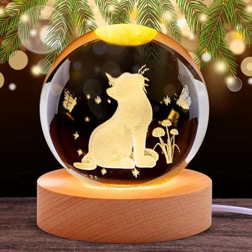 Forhome Lámpara de Bola de Cristal 3D,Bola de cristal de gato 3D,con base de madera,regalos para amantes de los gatos,regalo temático coleccionable y niños,para Decoración
