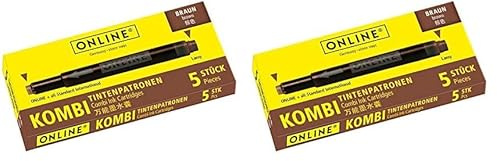 Online,17057/12 Double-Sided Pen Ink cartridges, Universal Pen Refills, Compatible with All Common Fountain pens, Even Lamy pens - 5 Spare cartridges - Colour Brown (Pack of 2)