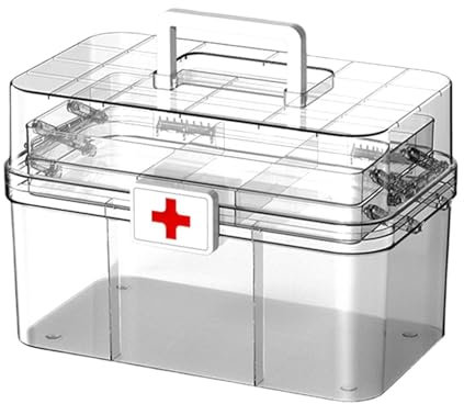 Boîte de rangement pour médicaments – Pilulier quotidien, boîte à pharmacie | Armoire à pharmacie à 3 niveaux pour un usage familial, trousse de grande capacité avec poignée et, pour la maison