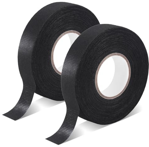 Mynoozi 2 Rolls of Wiring Loom Tape, High Temperature Resistant Black Cloth Tape, Wire Harness Wiring Tape, Automotive, Motorcycle and Electrical Wiring Tape