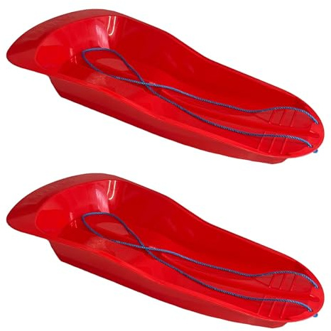 Blue Plastic Heavy Duty Snow Sledge Toboggan Sleigh Bobsleigh 2pc