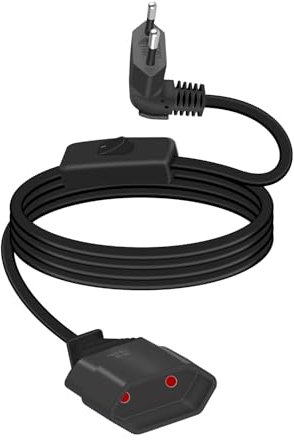 GELRHONR Cavo di prolunga nero con interruttore, 90 gradi, 250 V, 2,5 A, per elettrodomestici, lampade, TV, PC, monitor
