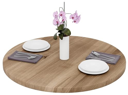 LAMO Manufaktur Tischplatte rund 90 cm aus Naturholz | Holzplatte für Esstisch, Küchentisch, Bistrotisch | Stärke: 40 mm | Farbe: Nussbaum