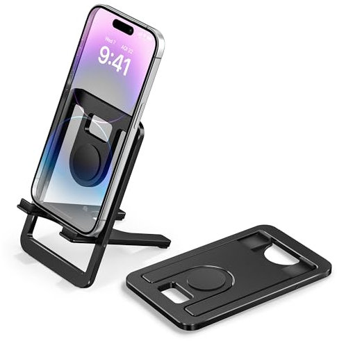 Itramax Cell Phone Holder,Portable Foldable Smartphone Stand for Desk,Aluminum Adjustable Desktop Office Accessories Compatible with iPhone 16 15 Pro Plus,Samsung Galaxy S24 A55 A54,ipad Mini,Kindle