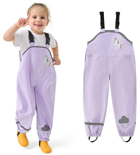 JinBei Pantaloni Impermeabili Bambino Leggeri Salopette Antipioggia Pantaloni Ragazze Antivento Traspirante Non Imbottiti Impermeabile Abbigliamento con Striscia Riflettente Viola, 2-3 Anni