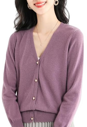 Generico Cardigan Donna Invernale,Cardigan in Cashmere, Maglione di Lana Lavorato A Maglia Viola, Leggero, con Scollo A V, Elegante, vestibilità Slim, Cappotto A Maniche Lunghe per Autunno