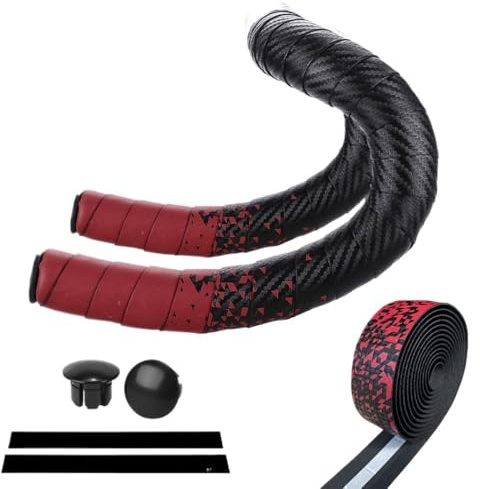 lluoqian Ultralätt gradient vägcykel-styrband, halkfritt och stötdämpande styrband av PU och Eva för racercyklar och fästen (svart och röd gradient)