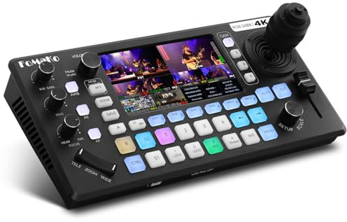 FoMaKo KC800 4K HDMI Mélangeur Vidéo, Contrôleur PTZ 4D intégré, écran LCD 5,5, Connexion Audio XLR Professionnelle et Enregistrement USB/SD, entrée 4K 60 FPS, Sortie 1080p 60 FPS