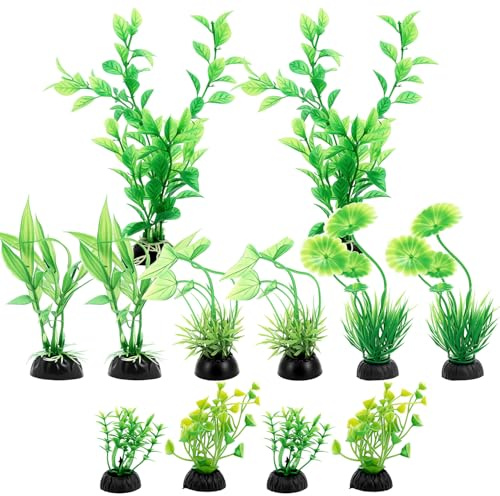 QWORK® Set de 10 Plantas Decorativas de Plástico para Acuario, 5,5-20 cm, Accesorios para Peceras