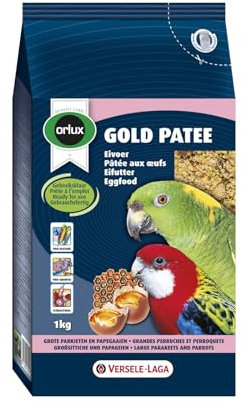 Orlux Gold Patee Großsittiche und Papageien | 1 kg | Mit natürlichem Honig angefeuchtet | Mit Hagebutte, Ebereschenbeeren und Rosinen | Gammarus als Quelle tierischen Eiweißes
