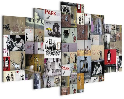 B&D XXL - Tableau décoratif inspirant 200x100 cm - Impression sur toile colorée - Décoration murale pour salon et chambre - Banksy modèle graffiti collage coloré fond urbain moderne i-C-0092-b-n