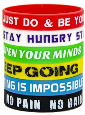 BRANDWINLITE Inspirational Rubber Silicone Bracelets Wristbands,Messages of Motivation and Inspiration,Gifts for Men Ladies and Teens,For Rewards,Prizes,Parties,Events