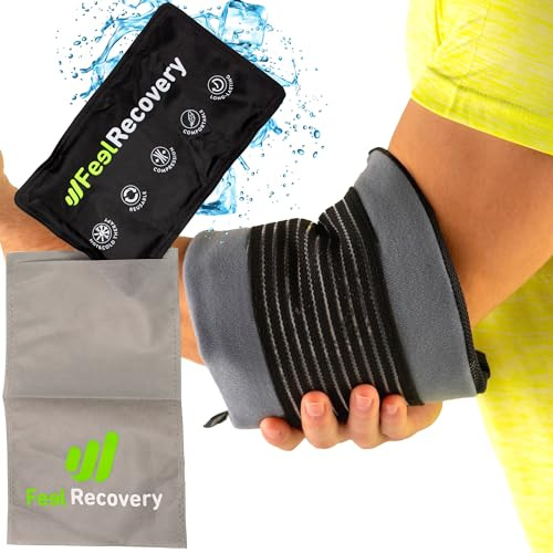 Återanvändbar Kylpåse Gel för Armbåge & Armar (28x17 cm) - Kyl-Värmekompress med Elastiskt Kompressionsband - Värme- & Kylkuddar Första Hjälpen för Smärtlindring: Tennisskador och Golfskador