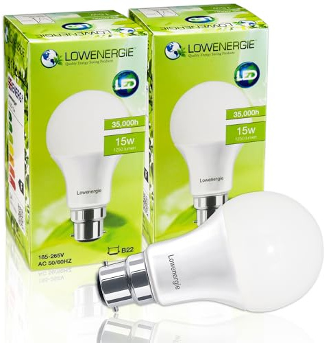 LOWENERGIE LED Light Bulb 15w B22 A65 GLS Energy Saving Lamp (Warm White 3000K (Warm White 3000K, 2)