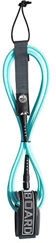 iBOARD 7 mm Surfbrett-Leine/Beinseil, 7/8/9feet, PU-Leder, gerades Seil, 3 Schichten Premium-Aufkleber, mit doppeltem rotierendem Edelstahlkopf (blau und grau)