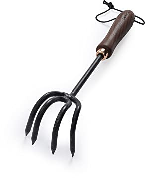Barebones Cultivator - Weed Remover Tool - Garden Rake and Weeding Tool for Yard Work - Stainless Steel Cultivator for Raking Soil (Walnut/Black)
