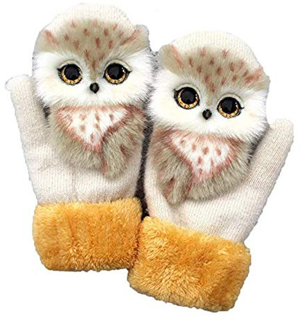 Blingko Handschuhe Damen Mädchen 3D Tiermuster Plüsch Halb Handschuhe Dicken Warmen Fingerhandschue Cartoon Tier Bär Katze Krallen Winterhandschuhe Handgestrickte Haustierhandschuhe