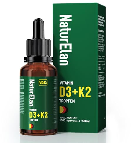 Vitamin D3 K2 hochdosiert Tropfen - 50ml, 1000 I.E. Vitamin D3 pro Tropfen, vegetarisch, ohne Zusätze, in Deutschland produziert