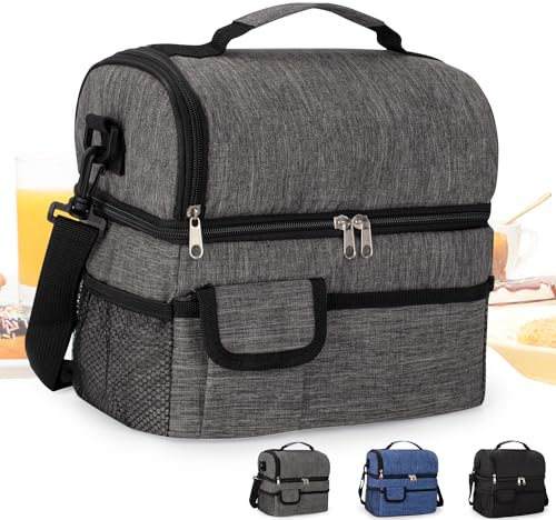 BalladHome Bolsa Termica Porta Alimentos 10L Bolsa Almuerzo Bolsa de Enfriamiento Portátil Bolsa Isotérmica Con Correa de Hombro Ajustable Adecuada para Oficina, Escuela, Exterior (Gris)-A