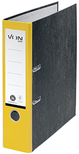 VON Leitz Ordner A4, 100 % Recyclingpapier, 80 mm Rückenbreite, Für 600 Blatt, Blauer Engel & FSC-zertifiziert, Für Schule, Studium & Zuhause, Gelb, 10530015