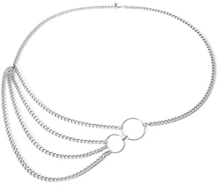 Cinturón de cadena plateado para mujer, cinturón de eslabones multicapa, cadenas de vientre en capas para la cintura, accesorios corporales para adolescentes, niñas, cinturón de cadena corporal, S,