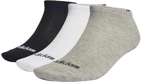 adidas Unisex - Bambini e ragazzi Thin Linear Low-Cut Socks 3 Pairs, Medium Grey Heather / White / Black, 5-6 Years