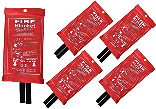 5x Fire Blanket 1 X 1m, Quick Unfolding Safety Blanket, Emergency Survival Safety Fire Blanket for Home, Kitchen, Garage, Office, Caravan, Car (5)