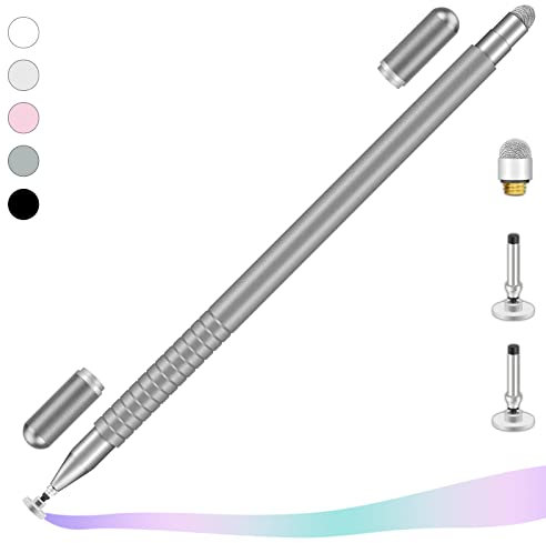 iMoebel Pennino universale per tablet, 2 in 1, con 2 tappi magnetici per tablet, cellulare, iPad, iPhone, smartphone, Samsung, Huawei, ecc., colore: grigio