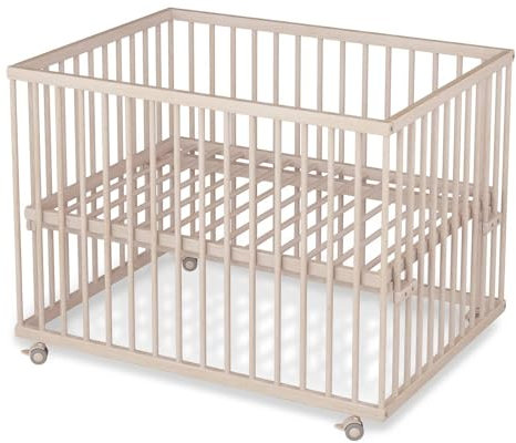 Sämann Laufstall Baby mit Lattenrost | stufenlos höhenverstellbar | Laufgitter Premium | Babybett aus Holz | Krabbelgitter (natur, 75x100 cm)