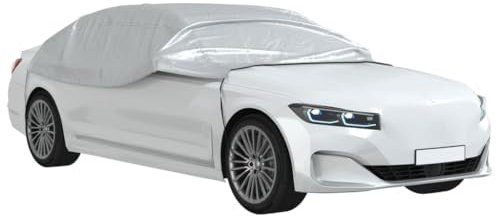 vidaXL Autoabdeckung, Halbgarage mit Gummibändern Haken, Abdeckplane für Fahrzeug, Autogarage Autoplane Schutzhülle, Silbern M PEVA