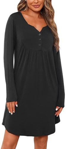 Jahetuul Chemise de Nuit Allaitement Chemise en Coton à Manches Longues Col en V Allaitement Maternité avec Bouton Vetement Robe Grossesse Femme Boutonnée Devant pour Femmes