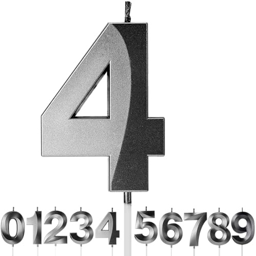 Birthday Candles Number Candles Age Year for Cakes Happy Birthday 3D Designed Wedding Anniversary Party Cake Topper Decorations (Black, 4)