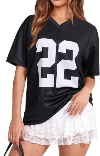 Navneet Women Jersey Top Y2K Oversized T Shirts Short Sleeve T Shirt Casual Going Out Tops Sporty Chic Loose Fit Black M