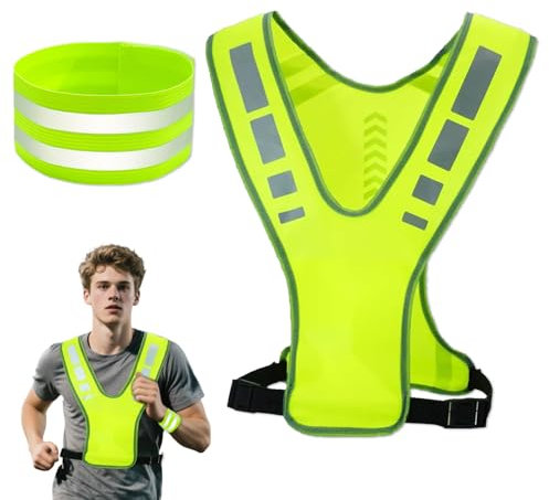 Gilet Catarifrangente, Gilet Riflettente per Corsa con Tasche, Adatto per Uomo, Donna e Bambino, Ideale per Ciclismo Notturno, Corsa, Passeggiate e Jogging (2 Pezzi)