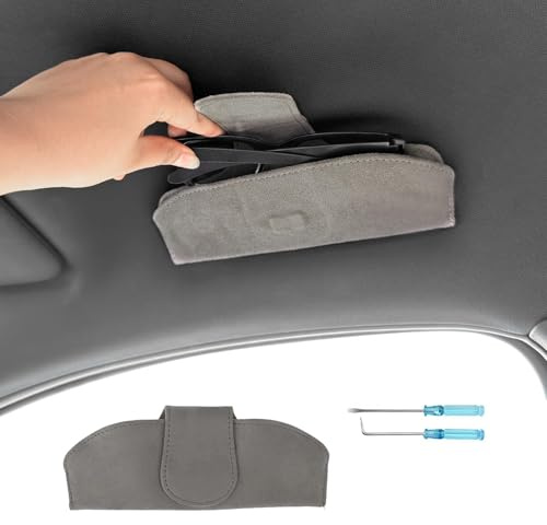 Coleya Universale Custodie Occhiali Auto, Porta Occhiali per Auto in Pelle Scamosciata, Supporti per Occhiali da Sole Magnetici, Universale Auto Accessori Scatola Occhiali da Auto (Grigio)