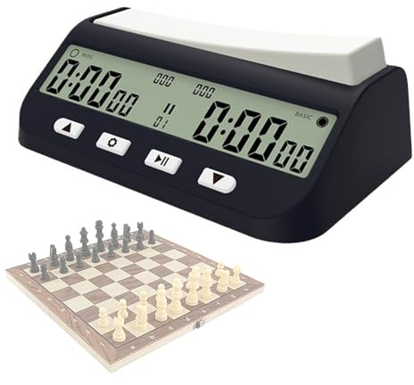 Lotvic Schachuhr Professional, Digitale Multifunktionsanzeige Schachtimer mit Bonus & Delay Countdown Funktion, Elektronische Brettspiel für Zuhause & Turniere, für 2 Spieler Brettspiel,Schwarz