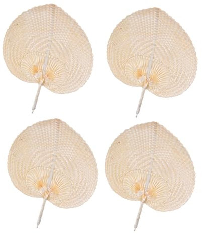 4 Raffia Fans, Hand Woven Straw Fan, Raffia Hand Held Fan, Hand Woven Heart Shaped Fans, Handmade Heart Shaped Woven F-an, Natural Dried Palm Leaves