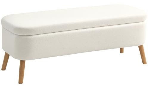 HOMCOM Banco con Espacio de Almacenamiento Banco tapizado con Aspecto de vellón, arcón con Patas de Madera, Cama para salón, Dormitorio, Pasillo 120 x 42 x 45 cm, Blanco Crema