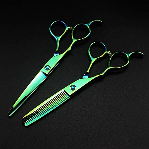 GZSLKSCD Tijeras de Corte para Zurdos de 6 Pulgadas, para Cortar el Cabello, entresacar y Peluquero (Juego Verde, Talla única)