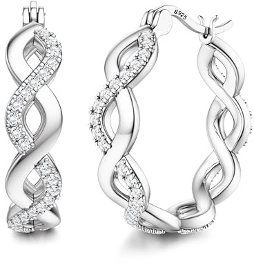 Diamday Argent 925 Boucles d'Oreilles Créoles pour Femmes Boucles d'Oreilles Femme Or Argent Hypoallergénique Zircon Cubique Créoles Or Boucle d'Oreille Bijoux Cadeaux