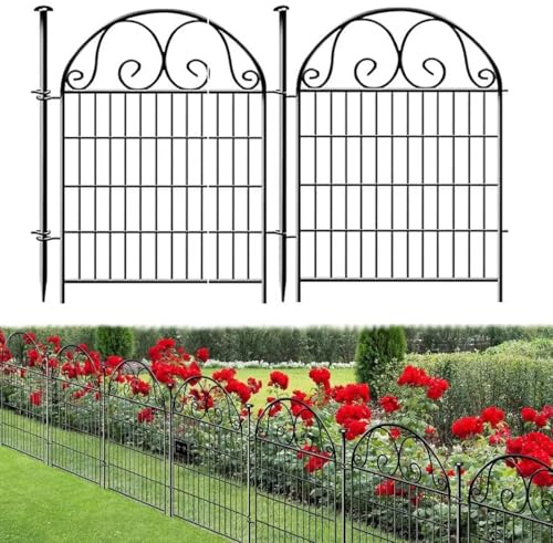 Recinzione per Stagno Giardino, 90cm Altezza x 70cm Larghezza, Recinzione Decorativa in Metall o da Infissione Senza Scavo, per Aiuole, Cortile e Come Barriera per Cani o Animali Piccoli (5PCS)