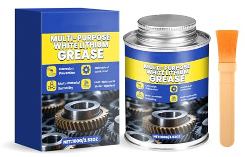 Graisse professionnelle multi-usages blanche au lithium pour machines, chaînes et moteurs | Antirouille, résistante aux hautes températures | 100 g