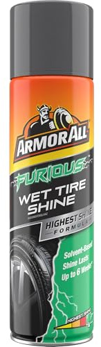 Armor All Furious Wet Tire Shine Aerosol – Fast‑Drying Wet Look Tyre Dressing with Silicone Complex, Ultra‑Gloss Black Finish, Long‑Lasting Shine & Easy Spray Application