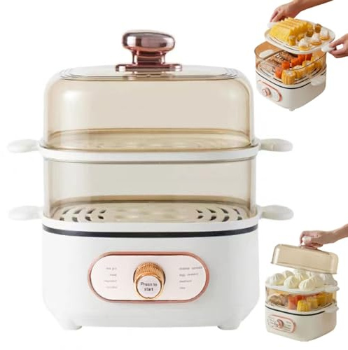 Vaporera Eléctrica de Alimentos 1200W, Vaporera de 10.5L de 2 Niveles con Cestas Apilables, Olla Caliente Antiadherente, Cocinador Multifuncional Para Verduras, Arroz, Empanadillas y Mariscos