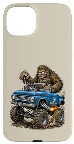Drôle Bigfoot Camion Tout-Terrain Sasquatch Vintage 4x4 Cartoon Coque pour iPhone 15 Plus