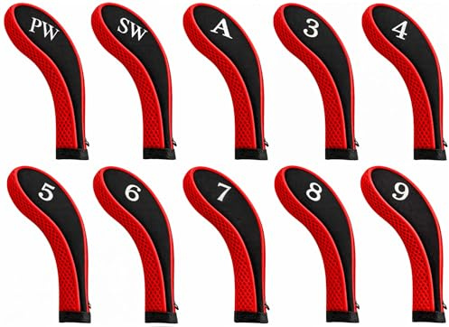 AKORD 10pc Golf Iron Headcovers Set - Blue & White Neoprene Protective Club Covers - Universal Fit for Standard Irons with Embroidered Numbers - Durable Padded Golf Club Organiser