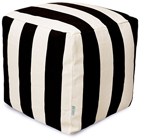 Majestic Home Goods Vertical Stripe Indoor/Outdoor Pouf Ottoman Stuffed 17x17x17 Inches-Bean Bag Floor Pouf Ottoman for Foot Rest–Sitting Pouf Chair for Living Room–Nursery Pillow Ottoman-Black